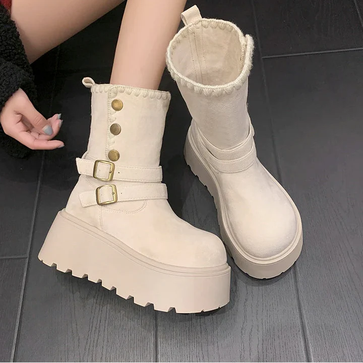 Irene | Čizme s platformom i elegantnom kopčom te toplim krznenim podstavom