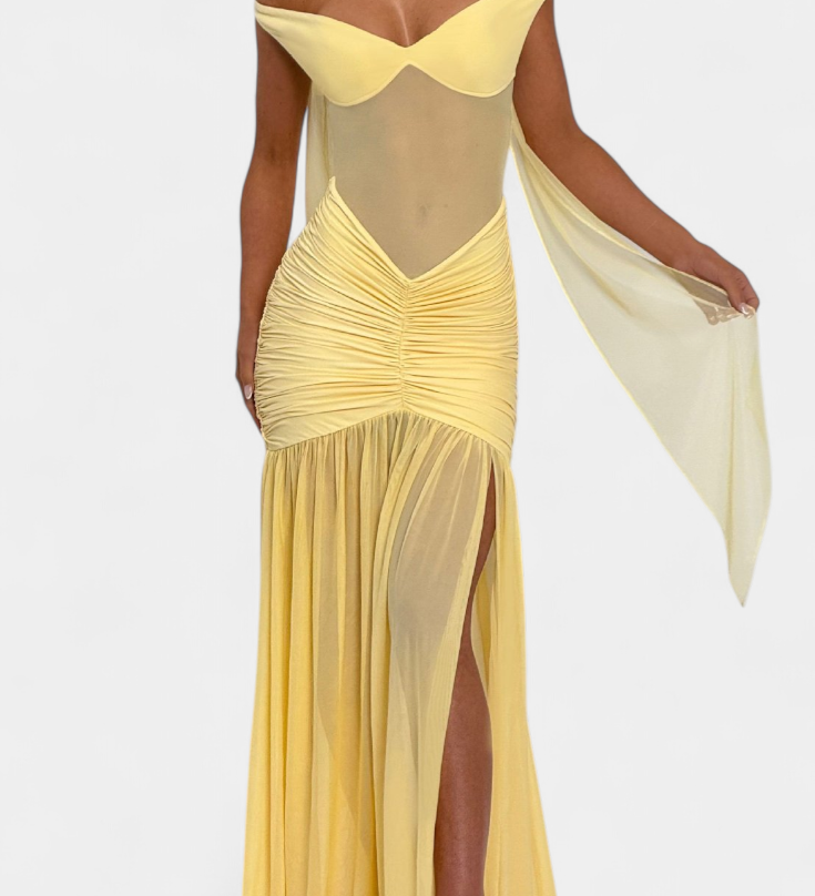 Milica Duga Haljina od Milk Svile s Dubokim Izrezom i Oblikovanim Nabranjem